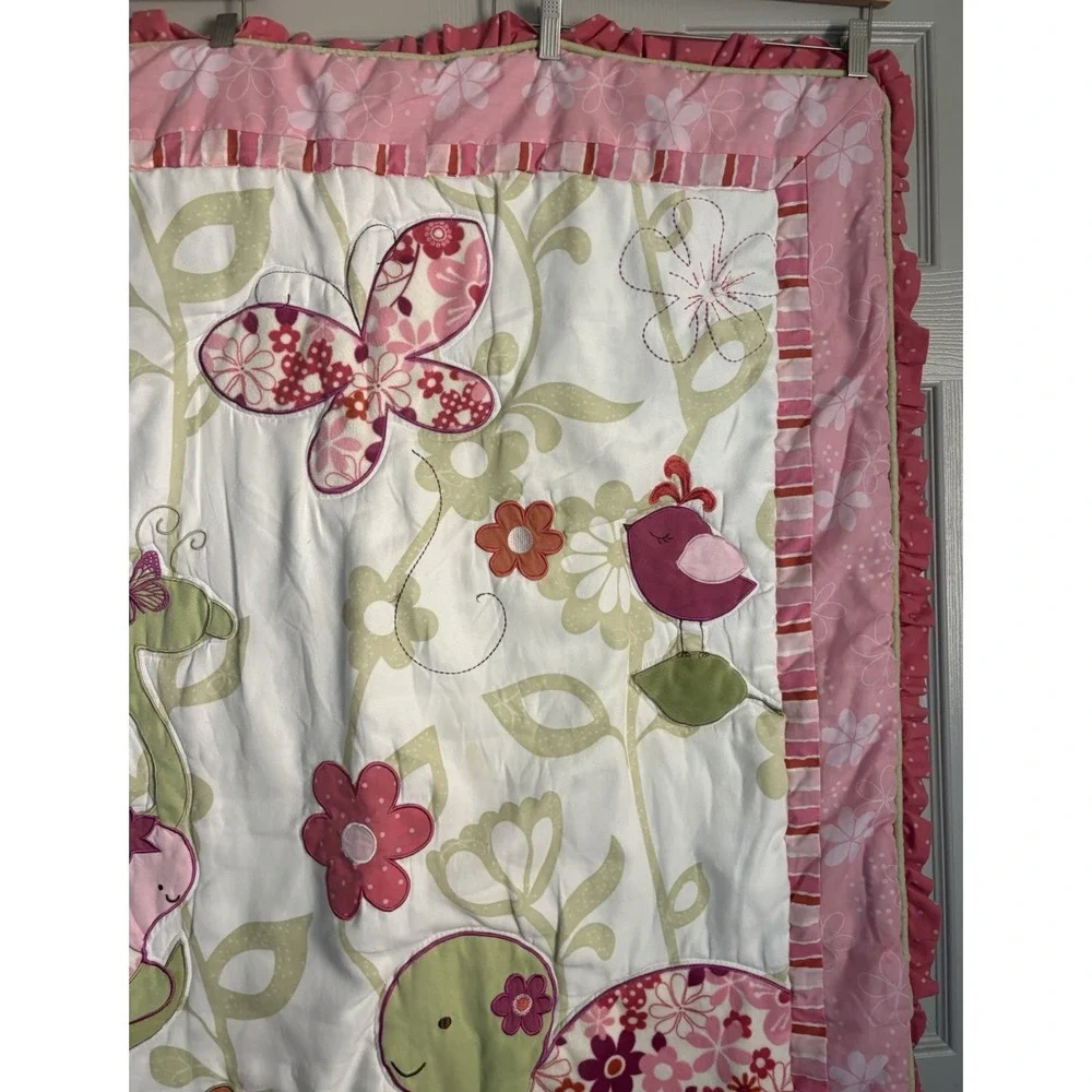 CoCalo Crib Blanket Pink Embroidered Comforter Turtles Butterflies 41